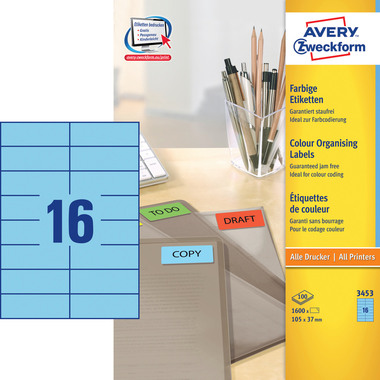 AVERY ZWECKFORM Etichette 105×37mm 3453 blu 1600 pezzi