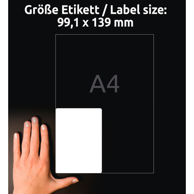 AVERY ZWECKFORM Etiketten Laser 99,1x139mm L47748 weiss, wetterfest 8 Blatt