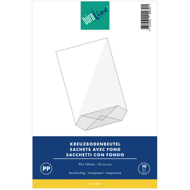 BÜROLINE Kreuzboden Beutel 95×160mm 423001 transparent 10 Stück