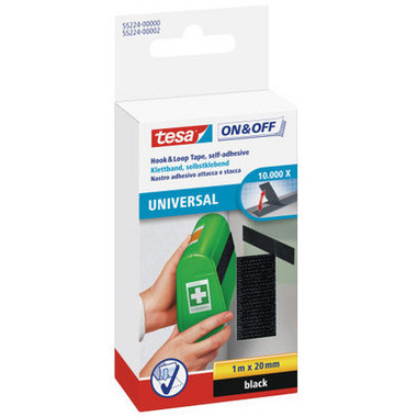 TESA Bande velcro on&off 20mmx1m 552240000 noir, autocollante