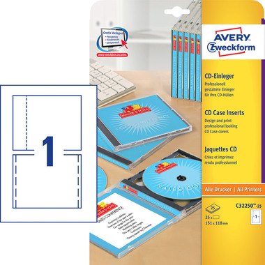 AVERY ZWECKFORM Jacquettes CD 151x118mm C32250-25 A4 25 pcs.