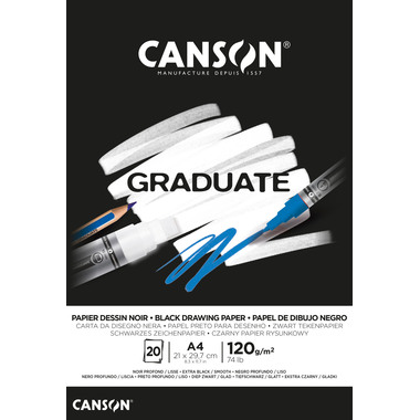 CANSON Graduate Zeichenpapier A4 400110386 20 Blatt, schwarz, 120g