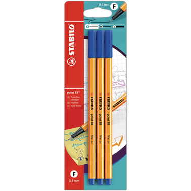 STABILO Fineliner Point 88 B-14827-10 blau, 3 Stück