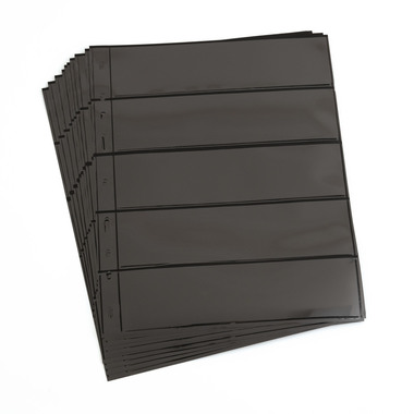 Kunststoffhüllen OPTIMA für Briefmarken, 10er Pack, schwarz 5er Einteilung, Streifenhöhe 42 mm
