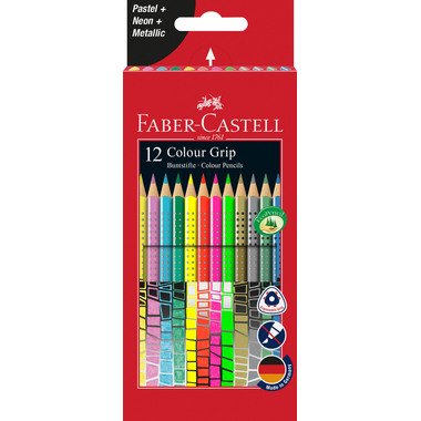 FABER-CASTELL Colour Grip 12x 201569 4xPastell,4xNeon,4xMetallic