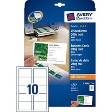 AVERY ZWECKFORM Visitenkarten matt 85x54mm C32011-25 Univer.200g,weiss 25Bl./10St.