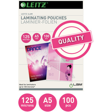 LEITZ Laminiertasche A5 33807 glanz, 125my 100 Stk