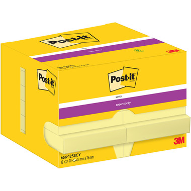POST-IT Super Sticky Notes 47.6x73mm 656-12SSCY jaune 12x90 feuilles