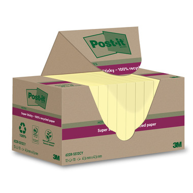 POST-IT SuperSticky Notes 47.6x47.6mm 622 RSS12CY Recycling,gelb 12x70 Blatt