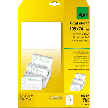 SIGEL Karteikarten blanko A7 LP701 weiss 160 Stück