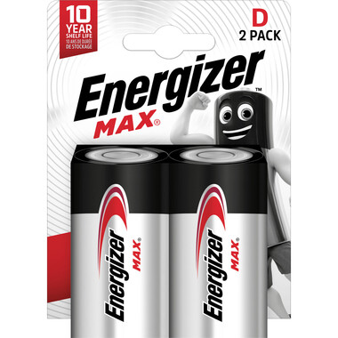 Energizer Batterie Max Mono (D), 2 Stk 2-Packung Energizer Max D-Batterien, Mono Alkali-Batterien (LR20)
