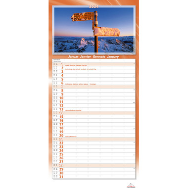 CALENDARIA Family Calender Switzerland 43494622 D/F/I/E, 23.5x50cm 2024