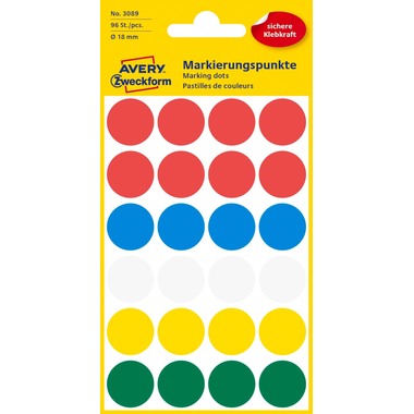 AVERY ZWECKFORM Markierungspunkte 18mm 3089Z ass. 96 Stück
