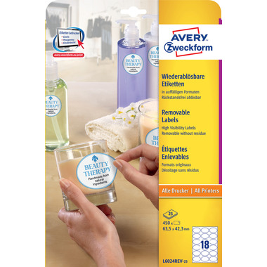 AVERY ZWECKFORM Etiketten 63,5x42,3mm L6024REV2 weiss 450 Stück