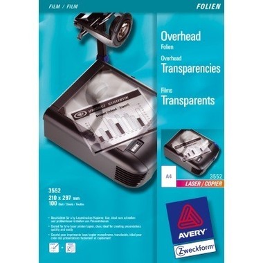 AVERY ZWECKFORM Projektionsfolie OHP A4 3552 Laser Drucker 100 Blatt
