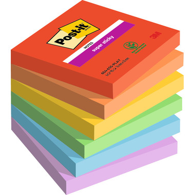 POST-IT Super Sticky Playful 76x76mm 654-6SS-PLAY 6-farbig ass./6x90 Blatt