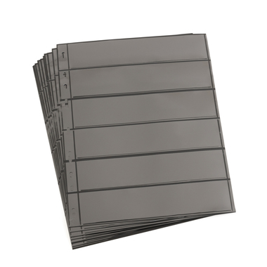 Kunststoffhüllen OPTIMA für Briefmarken, 10er Pack, schwarz 6er Einteilung, Streifenhöhe 35 mm