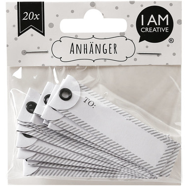 I AM CREATIVE Namens-Anhänger 4087.2 weiss, 20 Stück