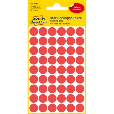 AVERY ZWECKFORM Marcatori rosso 3141 12mm 270 pz.