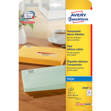 AVERY ZWECKFORM Etiketten J8560 J8560-25 63.5x38.1mm transp.525Stk.20B