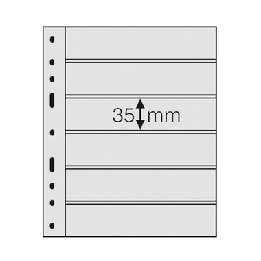 Kunststoffhüllen OPTIMA für Briefmarken, 10er Pack, schwarz 6er Einteilung, Streifenhöhe 35 mm