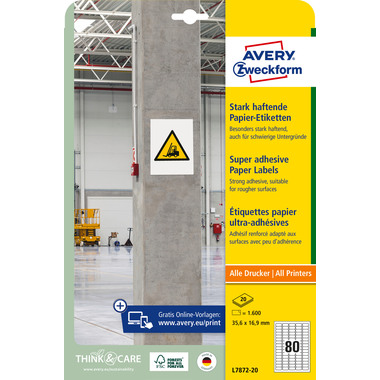 AVERY ZWECKFORM Etiketten Univ. 35.6x16.9mm L7872-20 weiss, stark haftend 20 Blatt