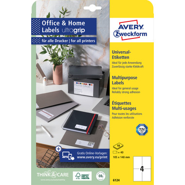 AVERY ZWECKFORM Etiketten 105x148mm 6124 weiss 40 Stk./10 Blatt
