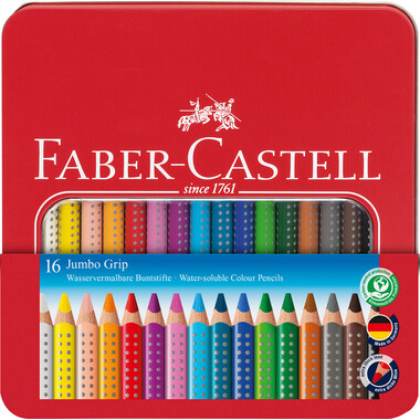 FABER-CASTELL Farbstifte Jumbo Grip 110916 16 Farben Metalletui