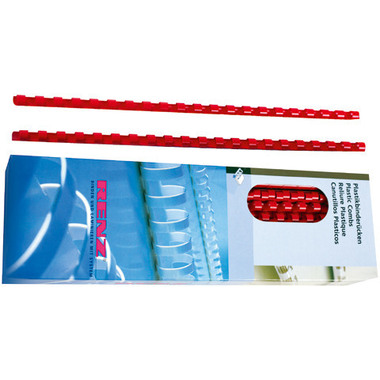 RENZ Plastikbinderücken 28mm A4 202212802 rot, 21 Ringe 25 Stück