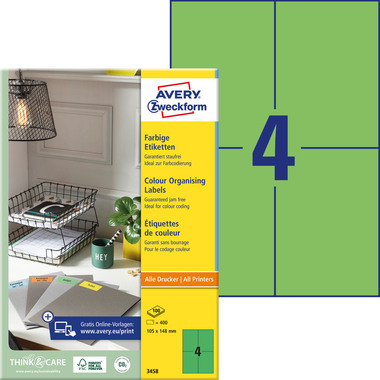 AVERY ZWECKFORM Etichette 105x148mm 3458 Universal, verde 100fogl./4pz
