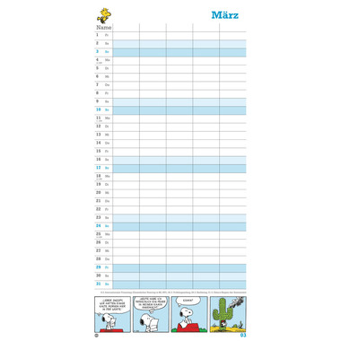 HEYE Familienplaner Peanuts 1589 DE, 21x45cm 2024