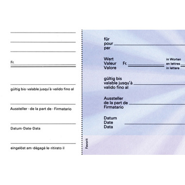 FAVORIT Geschenk-Gutscheine D/F/I 2059blau blau,20.5x10.5cm,Block à 25Bl.