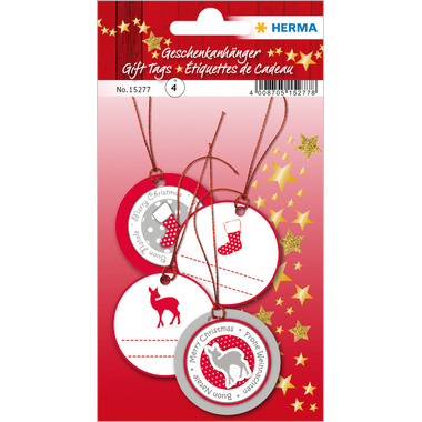 HERMA Geschenkanhänger Weihnachten 15277 rot silber 4 Stück