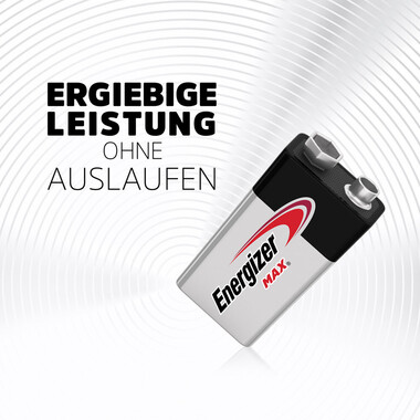 Energizer Batterie Max E-Block (9V), 1 Stk 1-Packung Energizer Max 9V-Batterie, E-Block Alkali-Batterie (6LR61)