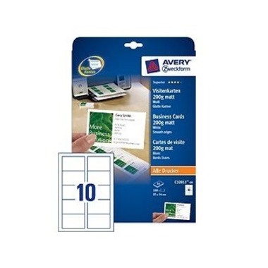 AVERY ZWECKFORM Visitenkarten matt 85x54mm C32011-10 Univer.200g,weiss 10Bl./10Stk.