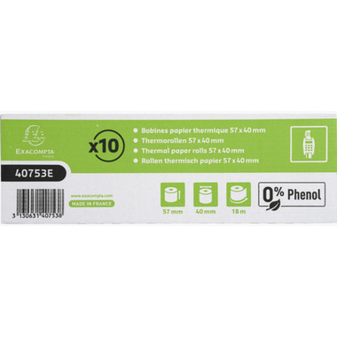 EXACOMPTA Rolle Thermo Papier 10Stk. 40753E 57x40mmx18m für Kasse