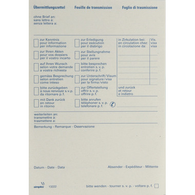 SIMPLEX Übermittlungsblock recycl. A6 13222 dreisprachig D/F/I 70 Blatt