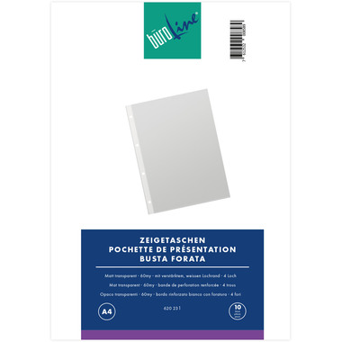 BÜROLINE Zeigetaschen PP 60 my A4 620231 transparent, genarbt 10 Stück