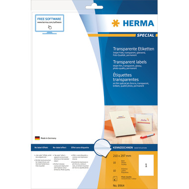 HERMA Folienetiketten 210x297mm 8964 transparent 10 St./10 Blatt
