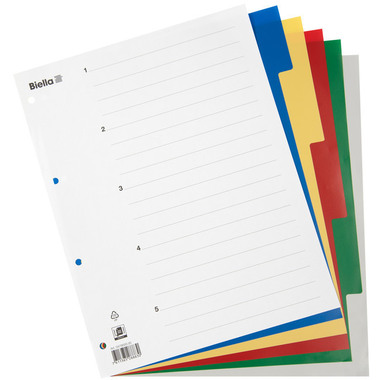 BIELLA Register PP farbig A4 47900500U 5-teilig, blanko, überbreit