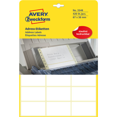 AVERY ZWECKFORM Etichette p.indirizzi 67x38mm 3348Z bianco, permanente 20f./21pz.