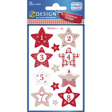 Z-DESIGN Sticker Noël 52890Z Étoiles 1-24 3 pcs.
