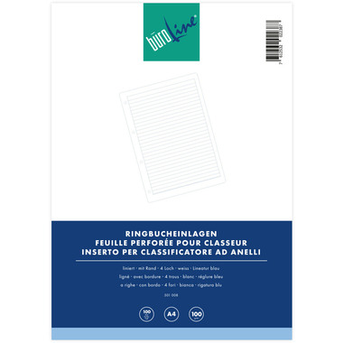 BÜROLINE Ringbucheinlagen A4 501008 liniert,9mm, 100g 100 Blatt