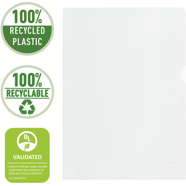 LEITZ Sichthülle PP Recycled A4 627496 transparent, 100my 100 Stück