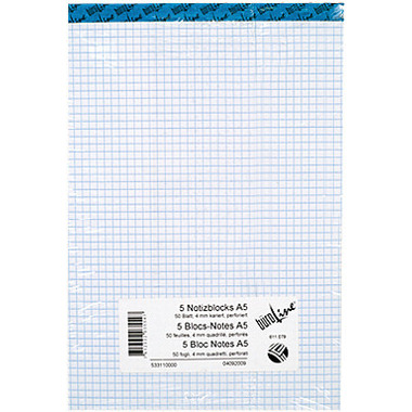 BÜROLINE Bloc bureau A5 611079 quadrillé, 4mm, 70g 5 pcs.