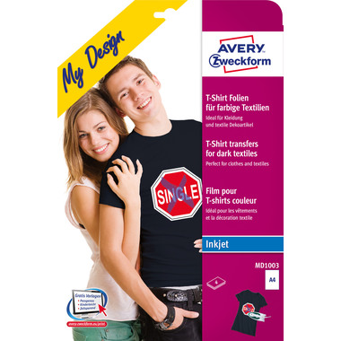 AVERY ZWECKFORM Textilfolie Iron-on A4 MD1003 Inkjet, farbige Textil. 4 Stk.