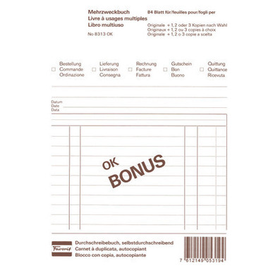 FAVORIT Libro multiuso OK BONUS A5 8313 OK carta autocopiante 84 fogli