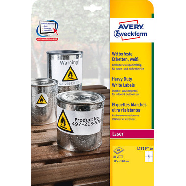 AVERY ZWECKFORM Etichette laser 105x148mm L471920 white, weather pr. 20 fogli