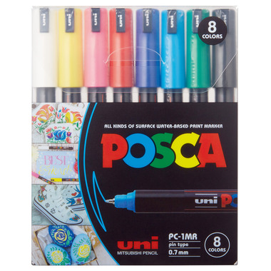 UNI-BALL Fineliner Posca 0.7mm PC-1MR 8C 8 couleurs ass.