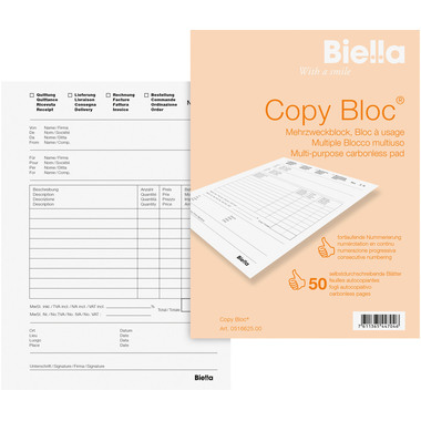 BIELLA Durchschreibeblock Copy A6 51662500U weiss 4-sprachig, Mehrzweck ...